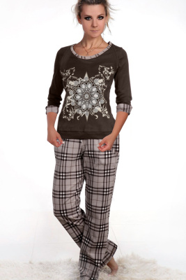 Женский домашний костюм с брюками и кофтой 22Б темно-коричневый